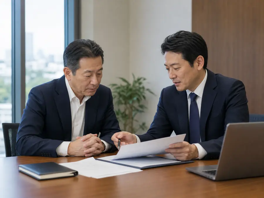 会社譲渡の相談資料と財務情報を確認する専門家の手元