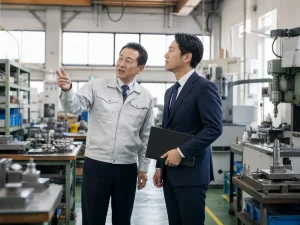 郡山エリアの製造業現場で設備と人材承継を確認する様子