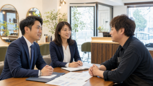 郡山の美容室で事業承継とM&Aの相談を行う経営者と専門担当者