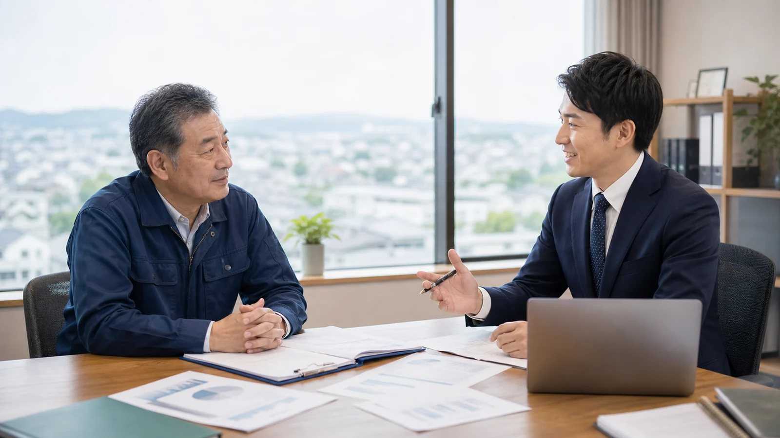 郡山周辺で会社売却を検討する経営者とM&Aアドバイザーの相談風景