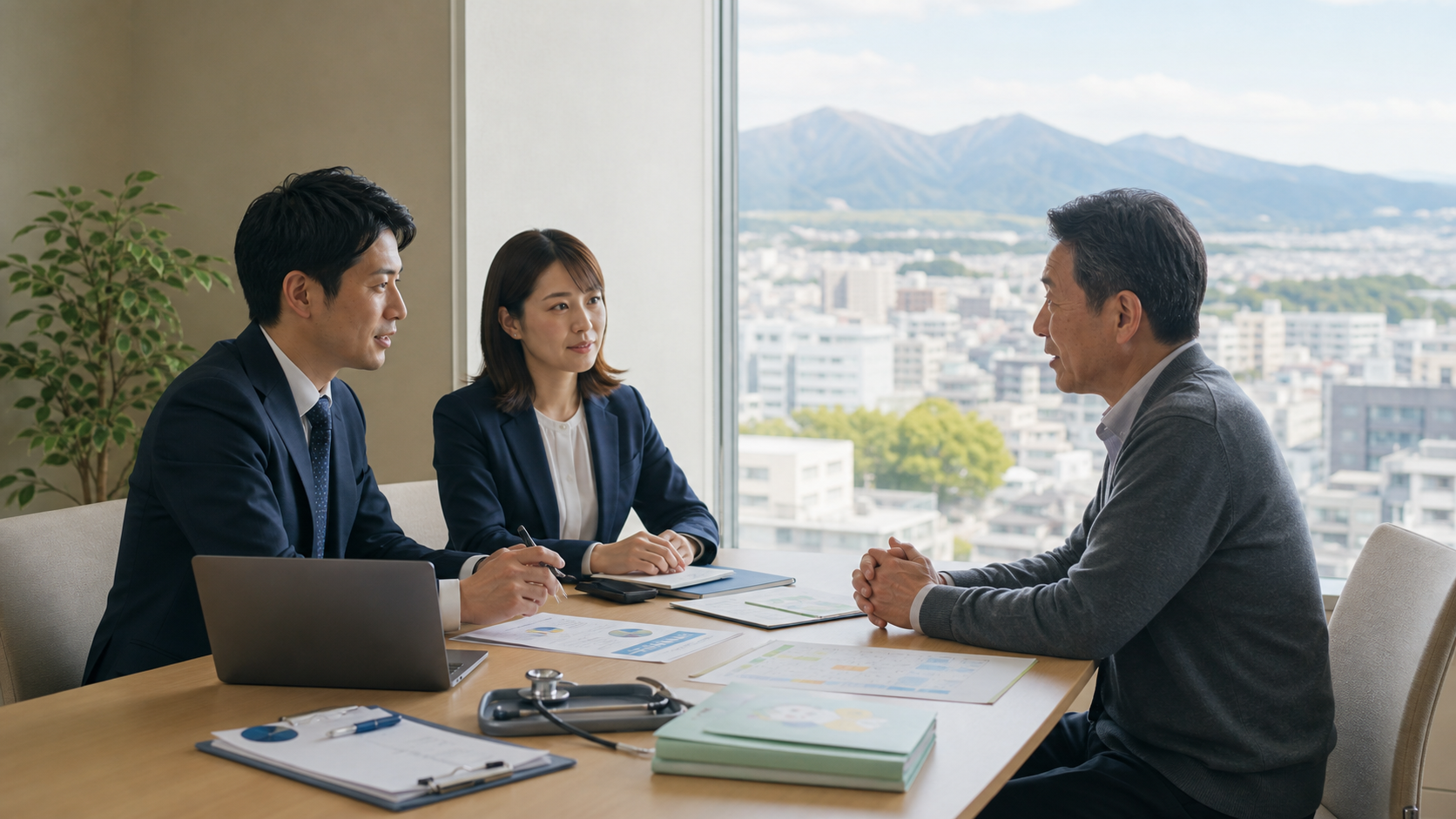 郡山・県中エリアの医療介護・福祉事業M&Aで人員基準や利用者説明を確認する相談風景