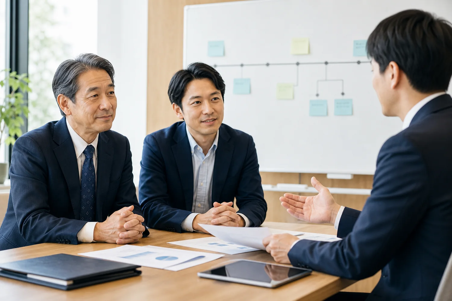親族承継や第三者承継の選択肢について面談する様子