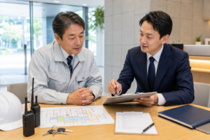 郡山の警備業とビルメンテナンス会社で事業承継とM&Aの相談を行う経営者と専門担当者